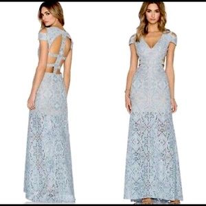 BCBG MAXAZRIA LACE CUTOUT GOWN